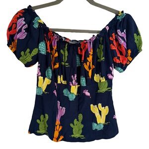 ModCloth Collectif Viviana Wonder Cactus Print Off Shoulder Smocked Top‎ X-Small